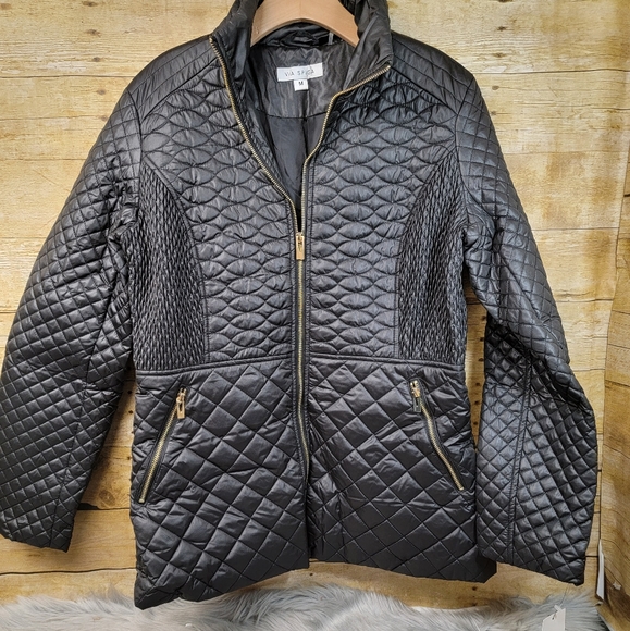 Via Spiga Black Quilted Womens Jacket NWT Size Medium $180 #L - Picture 1 of 8